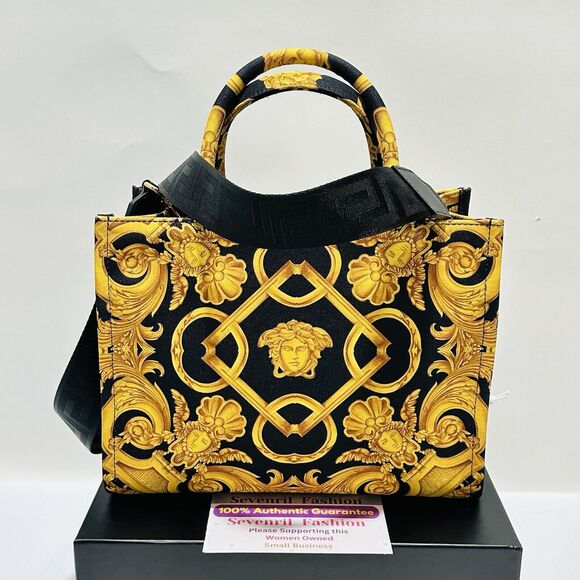 Versace Medusa Black Gold Canvas Medium Tote Greca Strap Bag NWT $1,275 - Picture 5 of 15